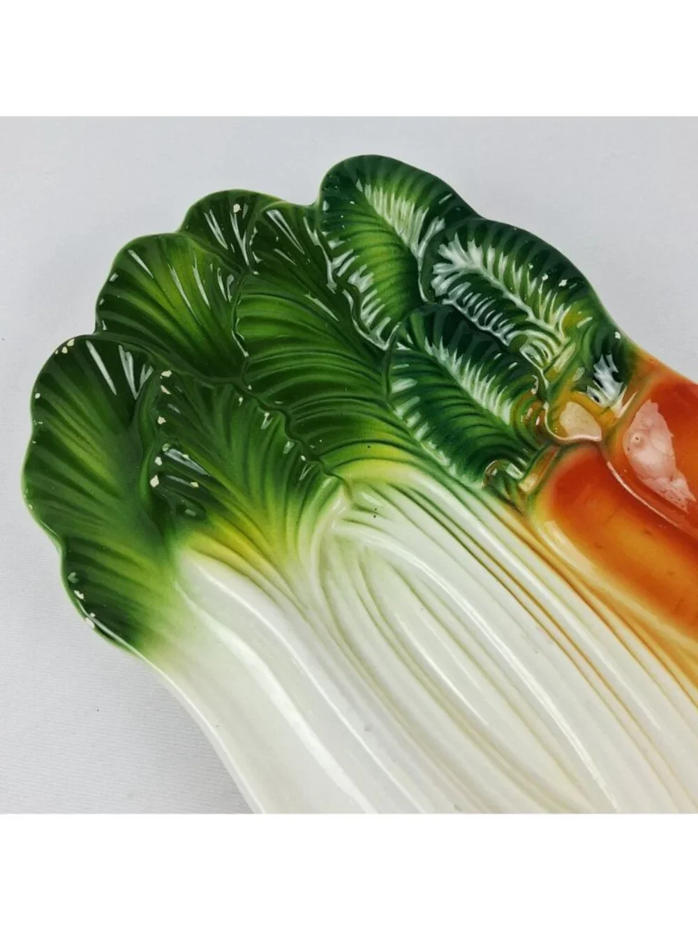 VTG Ceramic Lettuce & Carrot Serving Dish Spoon Rest Japan Retro Kitchen Decor